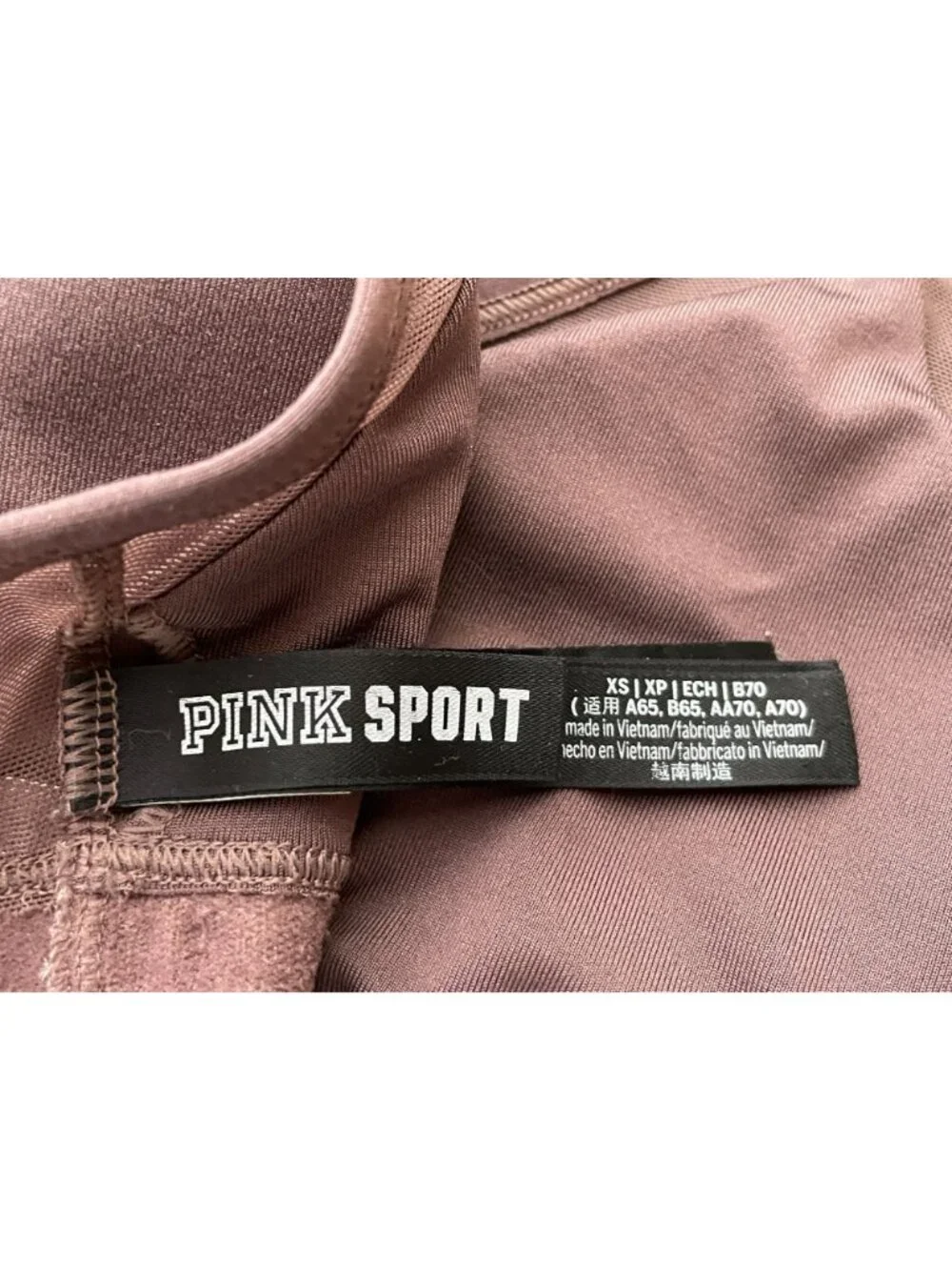 Victoria’s Secret PINK Mauve Sports Bra XS V‑Neck Adjustable Straps Logo Band